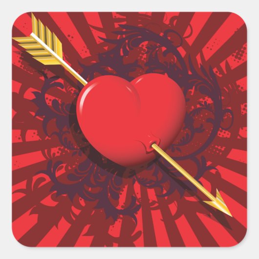 Red Heart Arrow Vierkante Sticker (Voorkant)