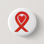Red Heart Awareness Ribbon Art Pendant Buttonnen Ronde Button 3,2 Cm (Voorkant)