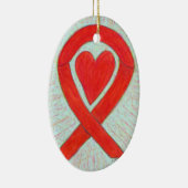 Red Heart Awareness Ribbon Ceramic Art Ornamed Keramisch Ornament (Rechts)