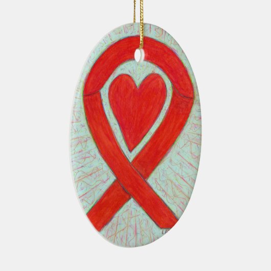 Red Heart Awareness Ribbon Ceramic Art Ornamed Keramisch Ornament (Rechts)