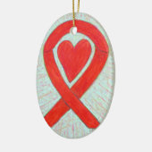 Red Heart Awareness Ribbon Ceramic Art Ornamed Keramisch Ornament (Links)