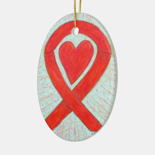 Red Heart Awareness Ribbon Ceramic Art Ornamed Keramisch Ornament (Links)