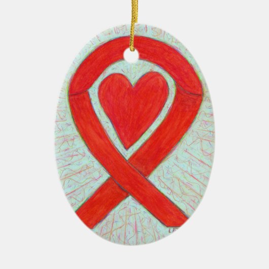 Red Heart Awareness Ribbon Ceramic Art Ornamed Keramisch Ornament (Voorkant)