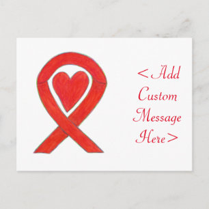 Red Heart Awareness Ribbon Custom Briefkaart