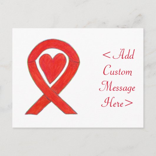 Red Heart Awareness Ribbon Custom Briefkaart (Voorkant)
