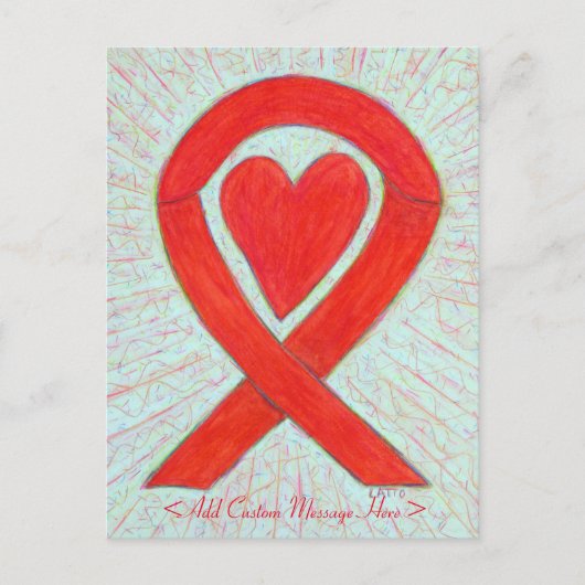 Red Heart Awareness Ribbon Custom Briefkaart (Voorkant)