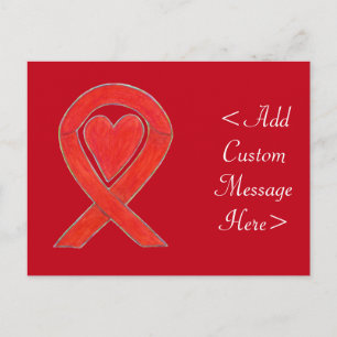 Red Heart Awareness Ribbon Custom Briefkaart