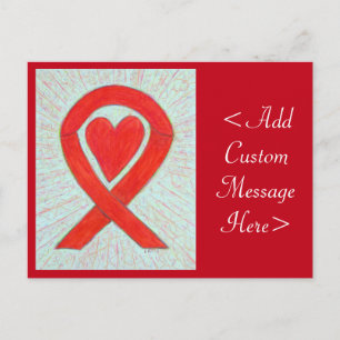 Red Heart Awareness Ribbon Custom Briefkaart