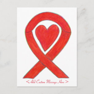Red Heart Awareness Ribbon Custom Briefkaart