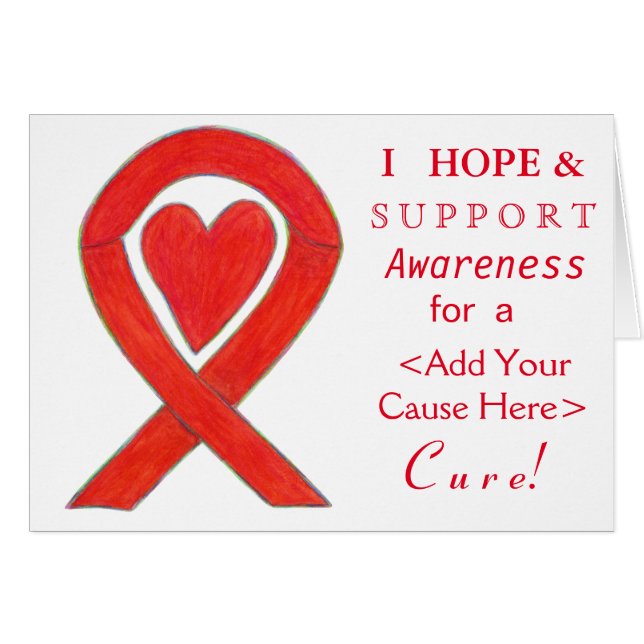 Red Heart Awareness Ribbon Custom Want Note-kaarte (Voorkant Horizontaal)