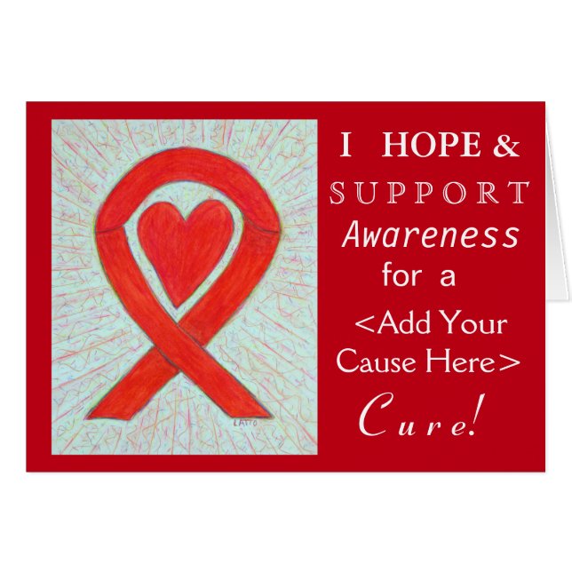 Red Heart Awareness Ribbon Custom Want Note-kaarte (Voorkant Horizontaal)
