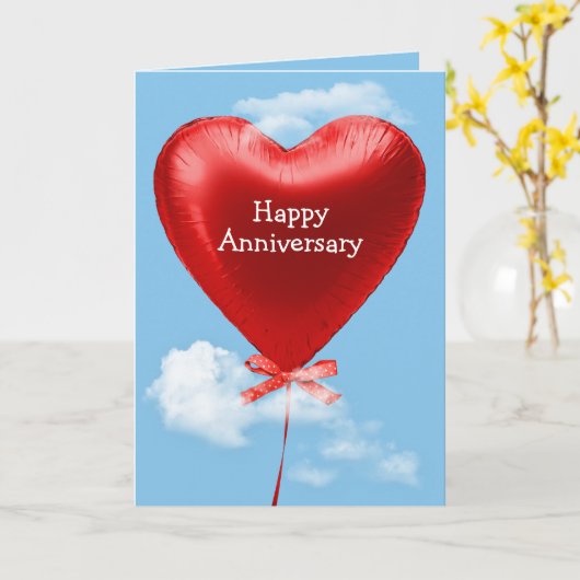 Red Heart-ballon ter nagedachtenis Kaart (Gele Bloem)