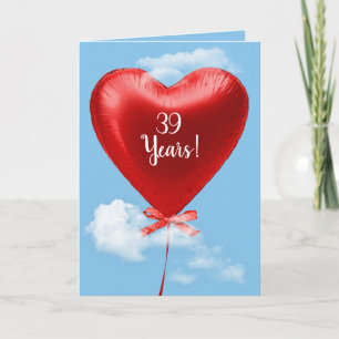 Red Heart Balloon voor 39 jaar Kaart
