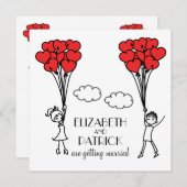 Red Heart Balloons Doodles Wedding Invitation Kaart (Voorkant / Achterkant)