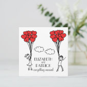 Red Heart Balloons Doodles Wedding Invitation Kaart (Staand voorkant)