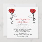 Red Heart Balloons Doodles Wedding Invitation Kaart (Achterkant)