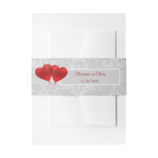 Red Heart Balloons Invitation Belly Band Uitnodigingen Wikkel (Voorkant Voorbeeld)