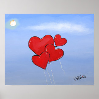 Red Heart Balloons Love is in air original art Poster
