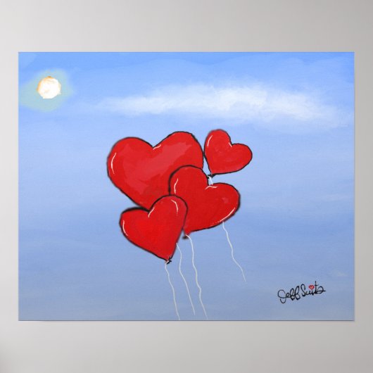 Red Heart Balloons Love is in air original art Poster (Voorkant)