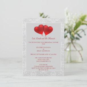 Red Heart Balloons Rehearsal Dinner Invitation Kaart
