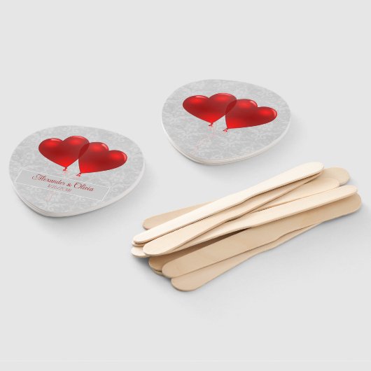 Red Heart Balloons Weddenschap voor handhand Handwaaier (Niet-gemonteerd)