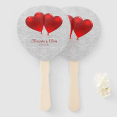 Red Heart Balloons Weddenschap voor handhand Handwaaier (Voorkant en achterkant)