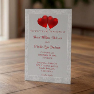Red Heart Balloons Wedding Invitation Kaart