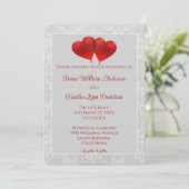 Red Heart Balloons Wedding Invitation Kaart (Staand voorkant)