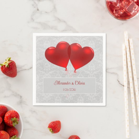 Red Heart Balloons Wedding Napkins Servet (Insitu)