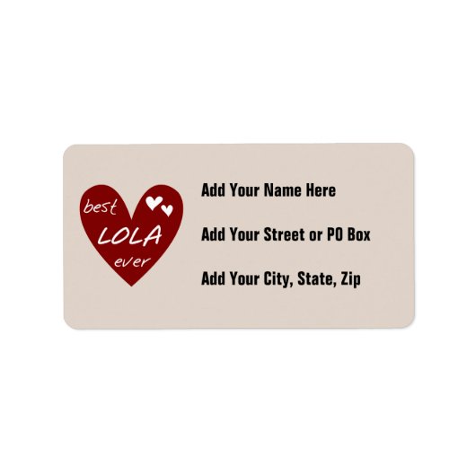 Red Heart Best Lola Ever T-shirts en cadeautjes Etiket (Voorkant)