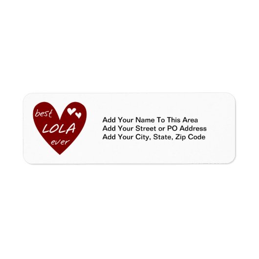 Red Heart Best Lola Ever T-shirts en cadeautjes Etiket (Voorkant)