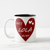 Red Heart Best Lola Ever T-shirts en cadeautjes Tweekleurige Koffiemok (Links)