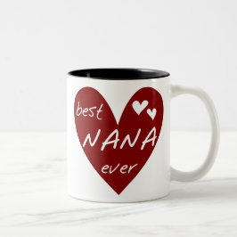 Red Heart Best Nana Ever T-shirts en cadeautjes Tweekleurige Koffiemok