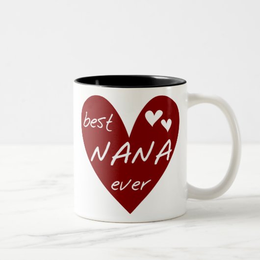 Red Heart Best Nana Ever T-shirts en cadeautjes Tweekleurige Koffiemok (Rechts)