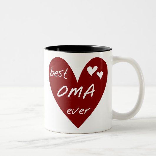 Red Heart Best Oma Ever T-shirts en cadeautjes Tweekleurige Koffiemok (Rechts)