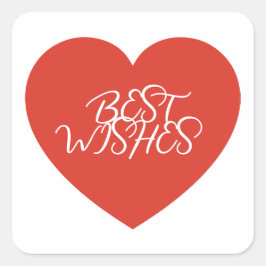 Red Heart Best Wishes Modern Minimalist. Vierkante Sticker