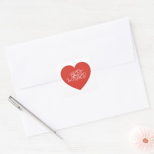 Red Heart Best Wishes Modern Minimalist. Vierkante Sticker (Envelop)