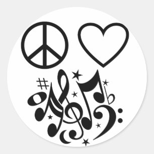 Red Heart Black Peace Symbol Love Harmony Music Ronde Sticker