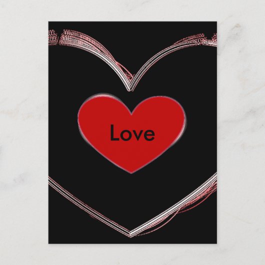 Red Heart Black Pop Art Love Script Briefkaart (Voorkant)