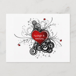 Red Heart Black Swirls Bewaar de datum Aankondigingskaart