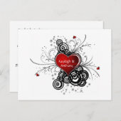 Red Heart Black Swirls Bewaar de datum Aankondigingskaart (Voorkant / Achterkant)