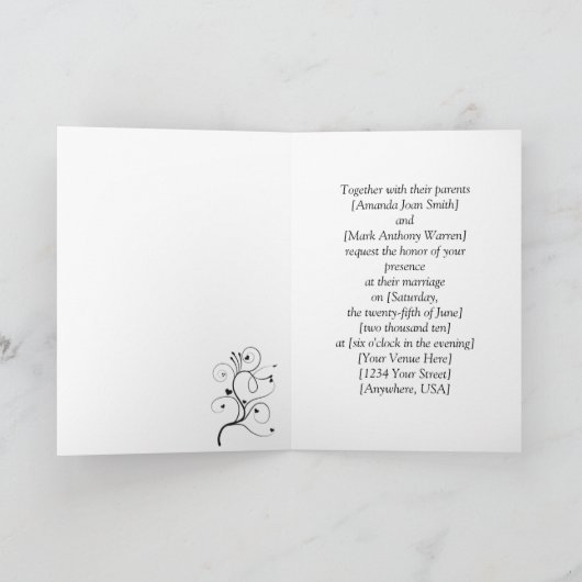 Red Heart Black Swirls bruiloft uitnodiging (Binnen)