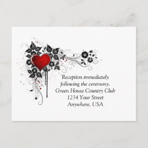 Red Heart  Black Swirls RSVP Uitnodiging Briefkaart