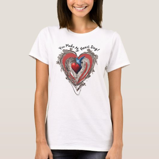Red Heart Blue Bird Je laat mijn hart zingen T-shirt (Voorkant)