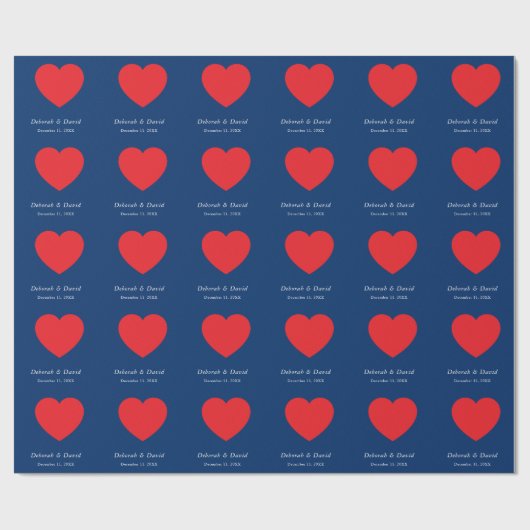 Red Heart Blue Modern Minimalist Wedding Cadeaupapier (Vlak)