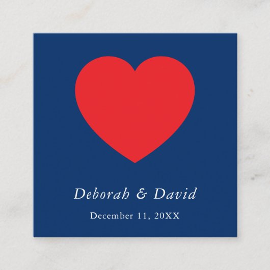 Red Heart Blue Modern Minimalist Wedding Informatiekaartje (Voorkant)