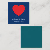 Red Heart Blue Modern Minimalist Wedding Informatiekaartje (Voorkant / Achterkant)