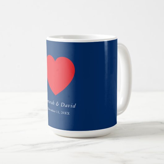 Red Heart Blue Modern Minimalist Wedding Koffiemok (Voorkant rechts)