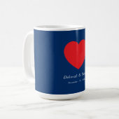 Red Heart Blue Modern Minimalist Wedding Koffiemok (Voorkant links)