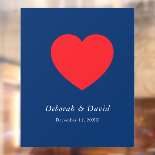 Red Heart Blue Modern Minimalist Wedding Raamsticker (Vel 2)